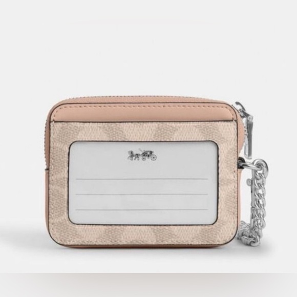 NWT Coach Zip Card Case In signature canvas CW883/Sand/Taupe - Picture 3 of 4